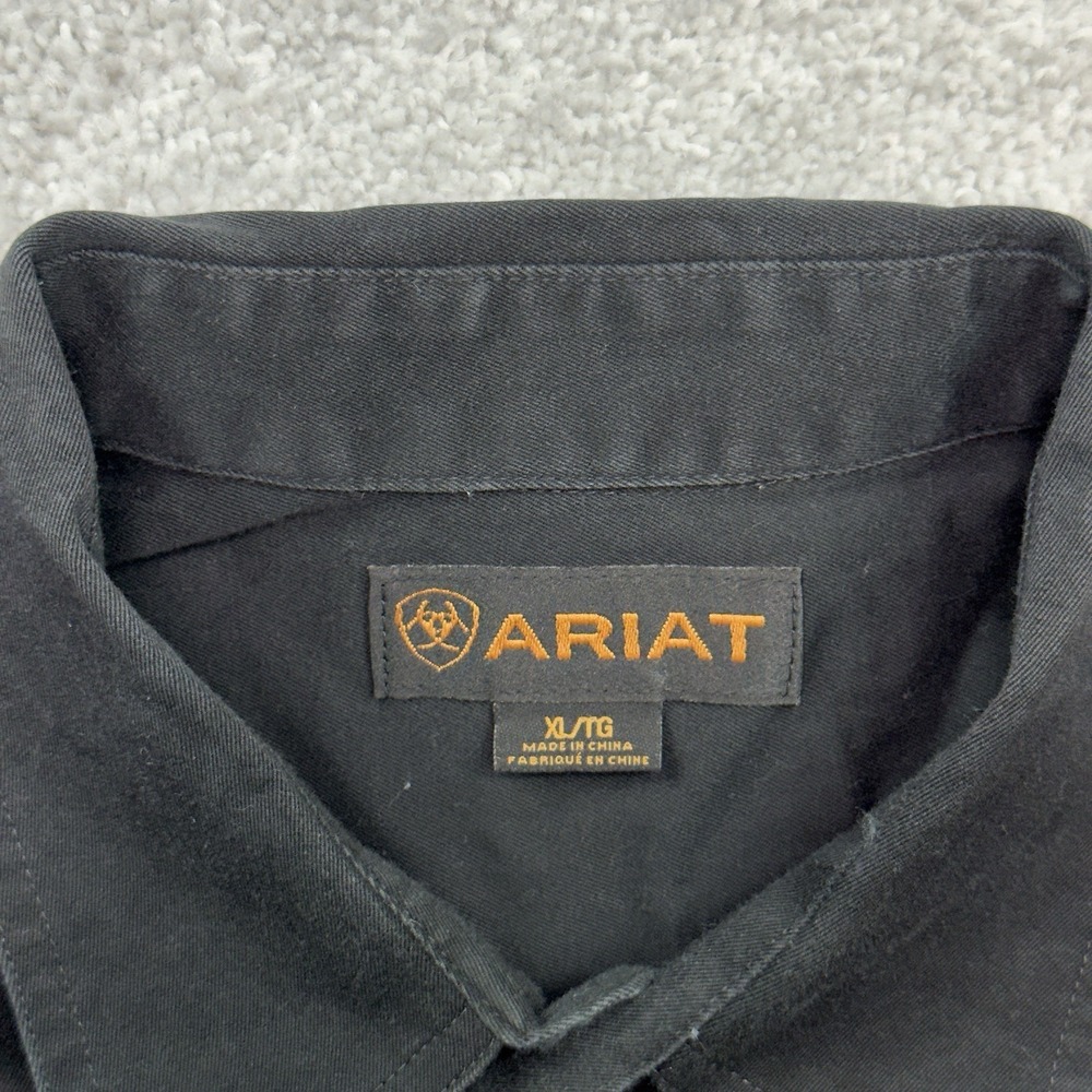 Ariat Men's XL Black Cotton Twill Western Work Shirt Long Sleeve Logo Button Up - Picture 3 of 8